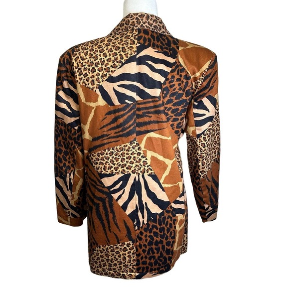 Louise Denee Blazer Double Breasted Women’s M Brown Leopard Patches‎ Cotton Coat - Picture 5 of 7